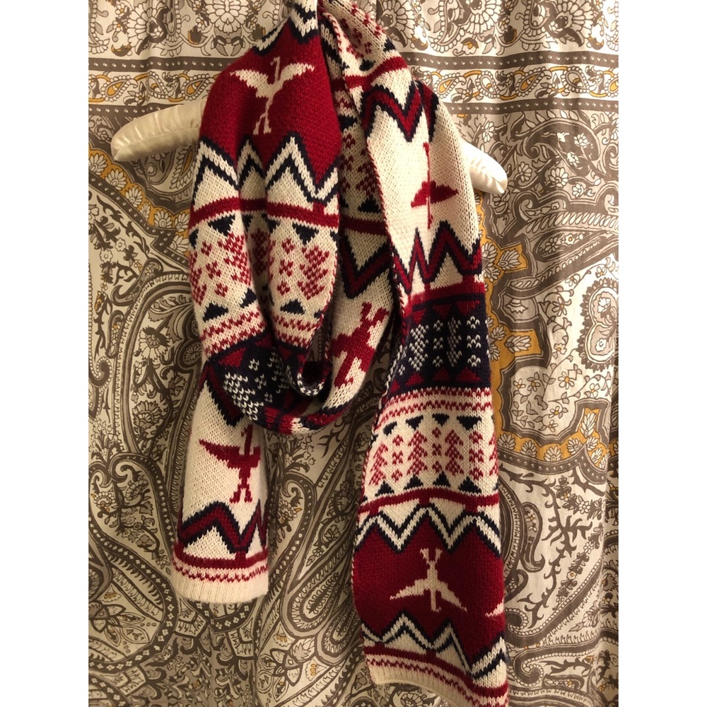 Navy Blue, Red, and Cream Scarf